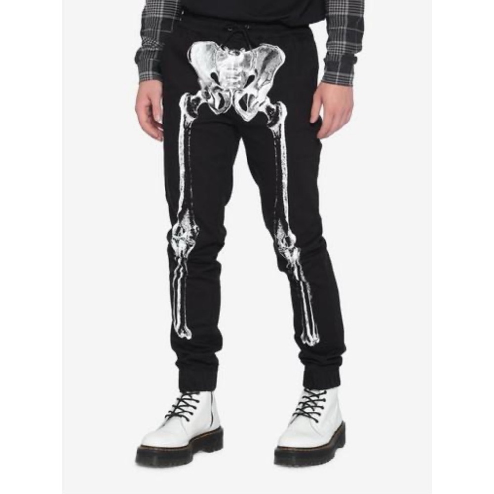 Hot Topic Twill Bones Skeleton Printed Halloween Emo Goth Joggers Pants